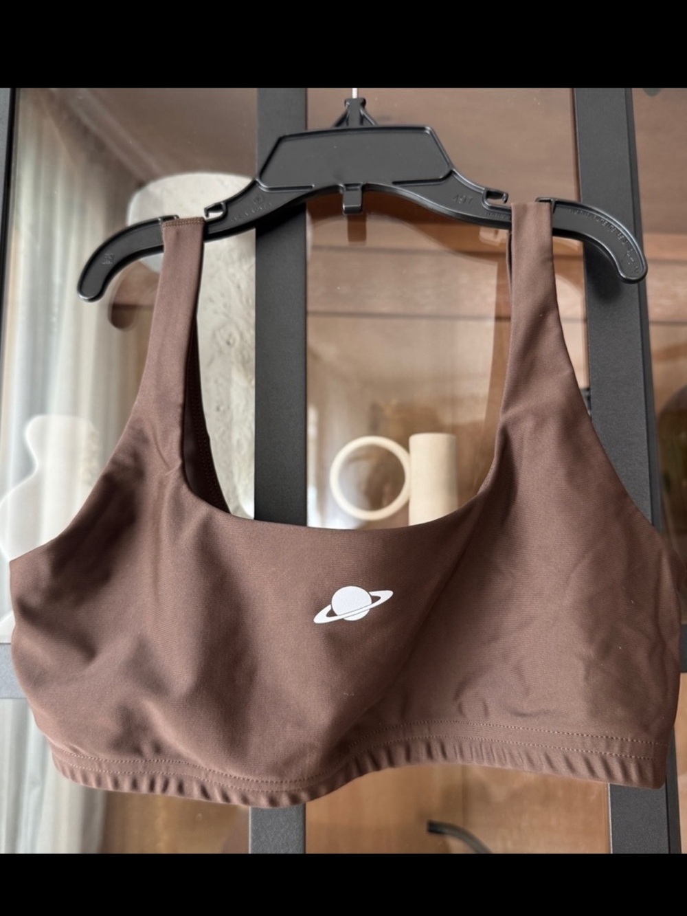Saturn Logo Brown Sports Bra - Women's Supportive Activewear